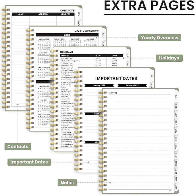 Planner 2026-2027 for Women & Men, Academic Monthly and Weekly Calendar Planner, Jul 2026 - Jun 2027, A4 (8.5" x 11"), Teacher Student Planning Book with Tabs, Ideal for Office School Supplies - Green