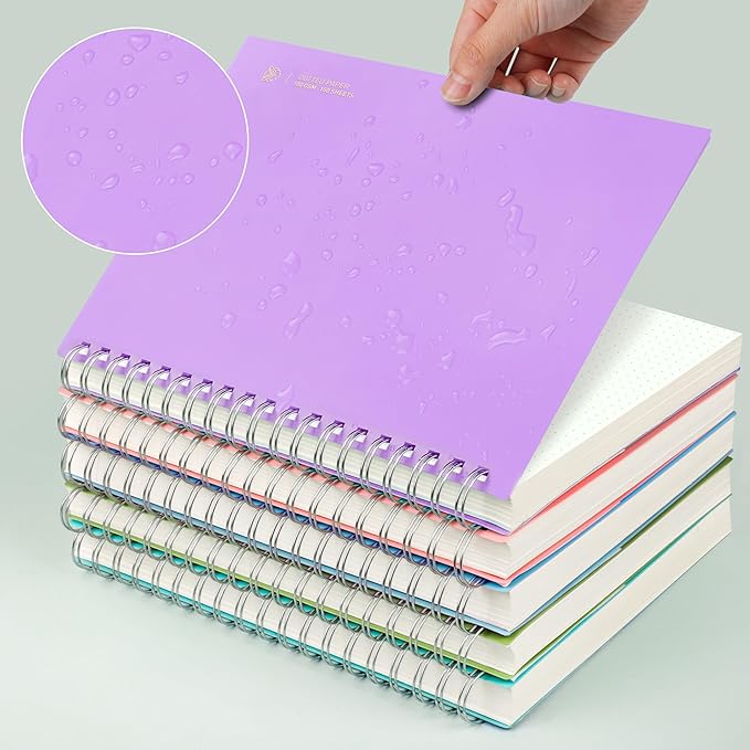 EMSHOI Dotted Journal Spiral Notebook, 300 Pages, A5 Small 5.7"x8.22", 100 GSM Thick Paper, Flexible Plastic Cover, 5mm Dot Grid Notebook for Journaling, Planning, Drawing, Writing, Purple