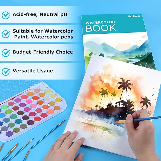 Hapikalor 18"x24" Large Watercolor Paper Pad, 1-Pack 30 Sheets 140lb/300gsm Artist Painting Large Drawing Pad, Art Supplies for Adults Kids, Watercolors, Watercolor Paint Set, Sketchbook, Teal