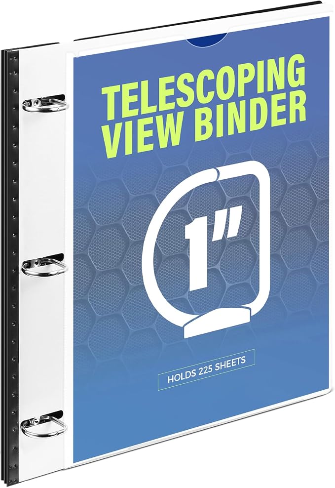 WOT I 1 Inch Telescoping 3 Ring Binder, Expandable Flexible Binder with Customizable Front Cover & Clear Catalog Pocket, Holds 8.5"x11" Paper, School Office Supplies, White