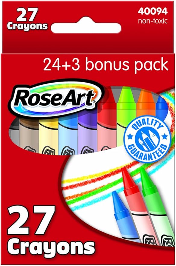 RoseArt Crayons, 24 + 3 Bonus Crayons, Packaging May Vary (40094UA-48)