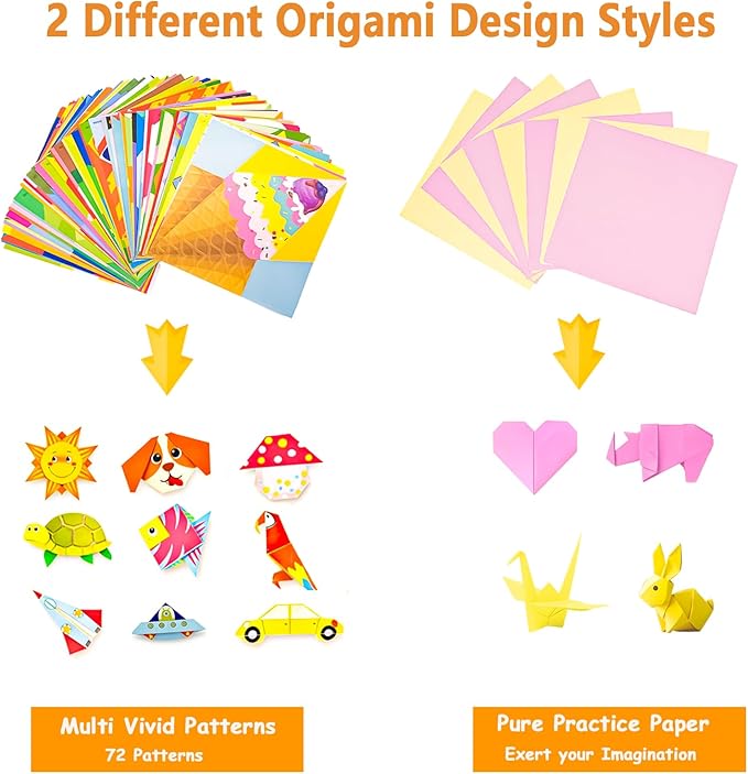 Origami Paper Kit for Kids Ages 5-8 8-12, 152 Sheets with 72 Patterns Guiding Book, DIY Art and Crafts Supplies, Colorful Folding Papers Set Projects Gifts Activity for Boy Girl Toys