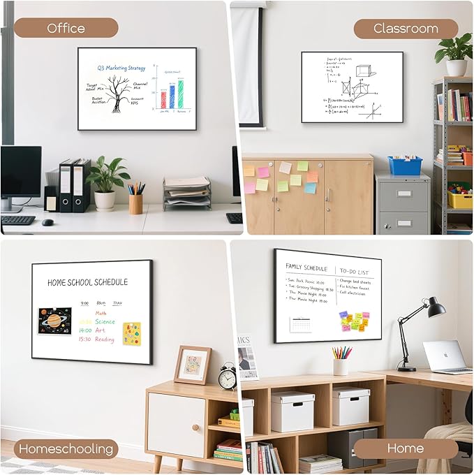 Dry Erase White Board, 30" x 20" Magnetic Whiteboard with Black Aluminum Frame, Hanging Writing Board for Home, Office, School