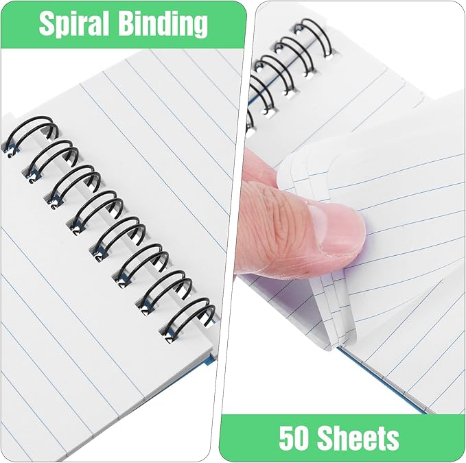 40 Pack Top Spiral Memo Pads, 3"x5" Lined Pocket Notebook Mini College Ruled Paper, Wirebound Small Steno Pads for Home, School, Office, 50 Sheets, Assorted Colors