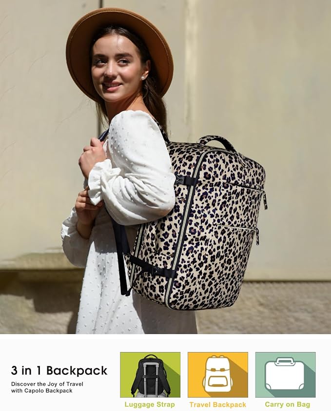 Capolo Travel Backpack for Women Men Waterproof Laptop Backpack Airlines Approved Carry On Backpack Bag Computer Bookbag for Business, Work, Traveling Fits 17 Inch Laptop(Leopard)