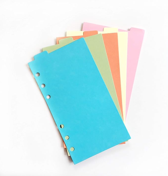 Zelten Refills/Loose Leaves for A6 Cover Ring Binder/Personal Organizer/Planner(A6 6 Holes, Divider Vertical Colored Paper)