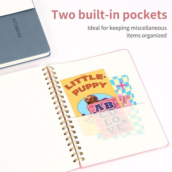 Spiral Notebook - 7.24" x 10" College Ruled Journal with Inner Pockets and 180 Pages, PU Leather Cover Business Journal, Twin-Wire Binding Notebook Perfect for Office & Home School Supplies Pink