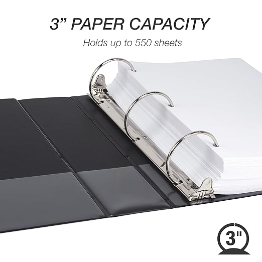 Samsill Economy 3 Inch 3 Ring Binder Bulk Pallet, Round Ring Binder, Customizable Clear View Cover, Black, Pallet of 288 Binders in 24 Cartons