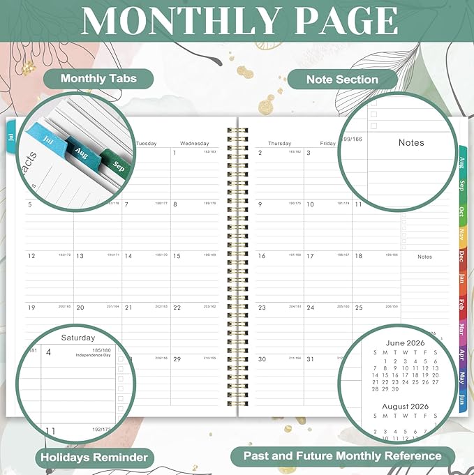 Planner 2026-2027 - Academic Planner 2026-2027, July 2026 - June 2027, 9" x 11", Weekly and Monthly Planner, Calendar Planner 2026-27, Colorful Tabs, Back Pocket, Perfect Daily Organizer - Floral