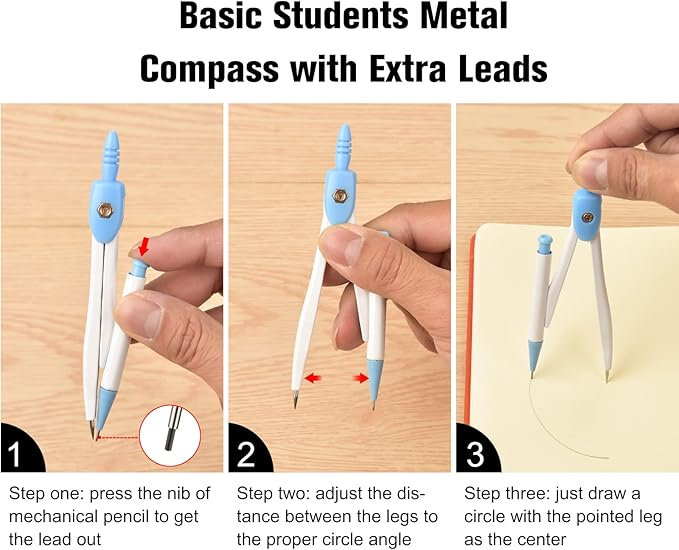 50 Packs Basic Geometry Compass In Bulk,Mechanical Pencil Desiged with Etra Lead,Student Drawing Tools Compass Math Compass Set (Colorful)