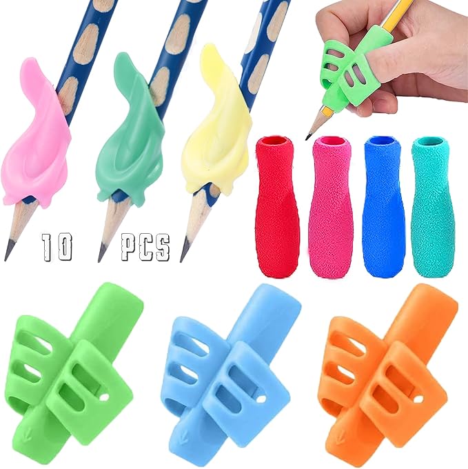 Pencil Grips for Kids Handwriting,10 Pack Silicone Pencil Grippers Holder Posture Correction for Preschooler Training, Pen Writing Aid Tool for Preschooler Kids Students (10 Pcs-Multicolor)