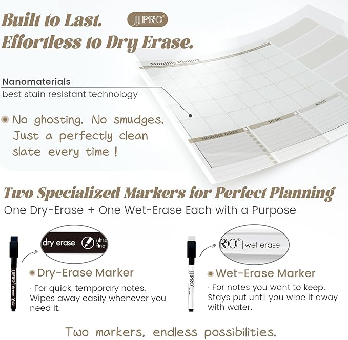 JJPRO Dual-Layer Dry Erase Desk Mat,Large Multi-Use Dry Erase Desk Calendar,Erasable Desk Pad,Double-Sided Faux Leather Desk Pad,Reusable Large Mouse Pad for Office, Home - Eggshell -16"x34"