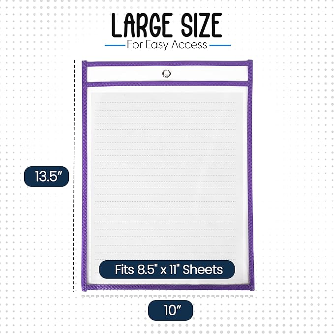 Essex Wares - 6 Pack, Assorted, Dry Erase Pocket Document Protectors, 10" Wide x 13.5" Tall- Dry Erase Clear Plastic Sleeves - Reusable & Easy Erase Plastic Invoice Holders, Water-Resistant & Durable