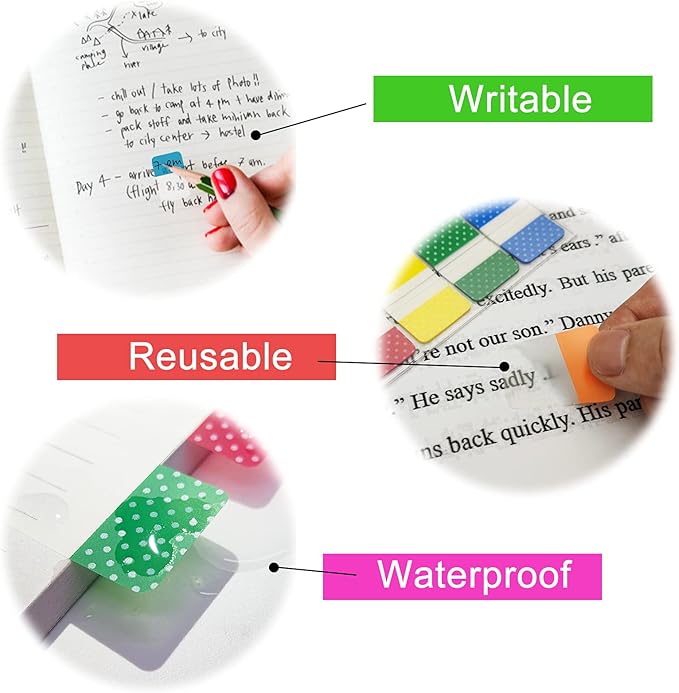 KICNIC Sticky Index Tabs 480 Pieces, 1 Inch Divider Tabs Stick On, Page Marker Bookmark, Write Tab Flags Self Adhesive, 6 Dispensers, 20 Pcs/Color