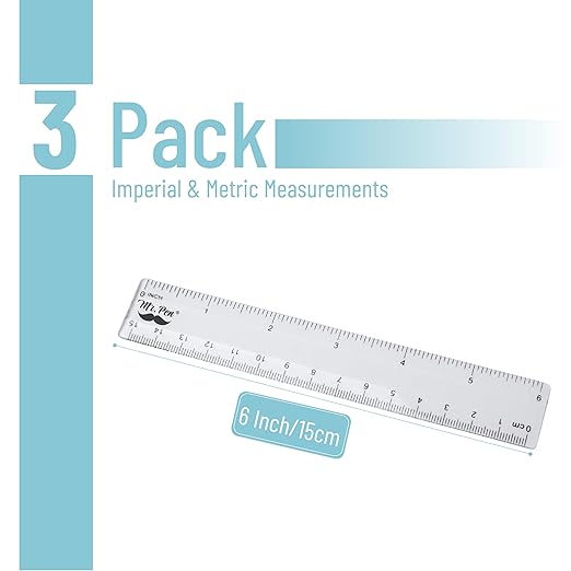 Mr. Pen- Plastic Rulers, 6 Inch, 3 Pack, Easy-to-Read Markings, Scratch-Resistant Design with Inches and Centimeters, Durable Small Transplant Rulers for Crafting Office & School, School Supplies