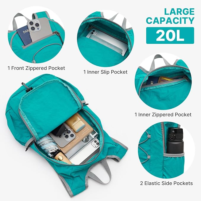 G4Free 20L Lightweight Packable Hiking Backpack for Women Men | Small Water Resistant Foldable Daypack with Phone Pocket for Travel Camping Outdoor