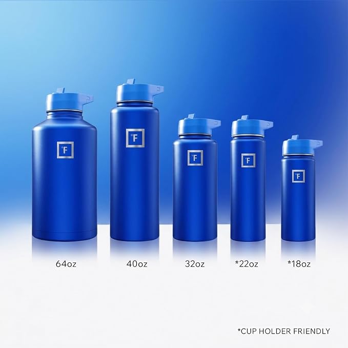IRON °FLASK 64 oz Wide Mouth Water Bottle with Straw | Insulated Half Gallon Water Bottle with Leakproof Straw Lid - BPA Free, Cold 24 Hrs, Sweat Free (Twilight Blue)