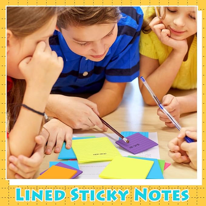 Yexiya 64 Pcs Lined Sticky Notes Self Stick Notes with Lines Bright Assorted Colors Sticky Pad for Home Office Products Post Memos, 1920 Sheets(4 x 6 Inch, 3 x 3 Inch,Multi Color)