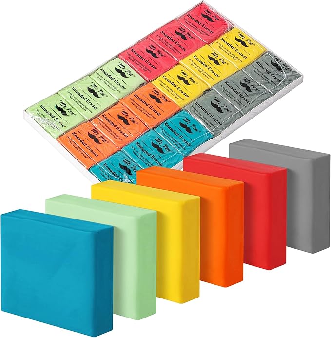 Mr. Pen- Kneaded Erasers, 1.37"x1.57", 18 Pack, Colorful, Soft Moldable Art Erasers for Charcoal, Graphite & Pastel Drawing, Precision Highlighting, Smudge Control, Easy Shaping for Artists & Students