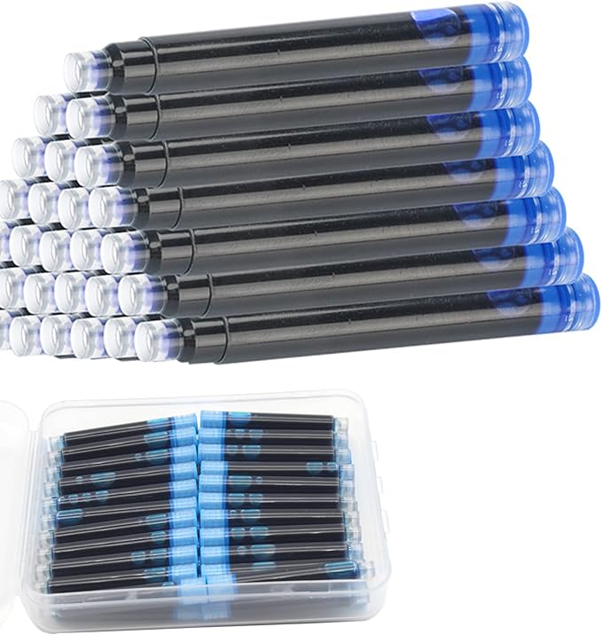 35 Pieces Ink Cartridges for Fountain Pen with Storage Box, 3.4 mm Bore Diameter, Blue