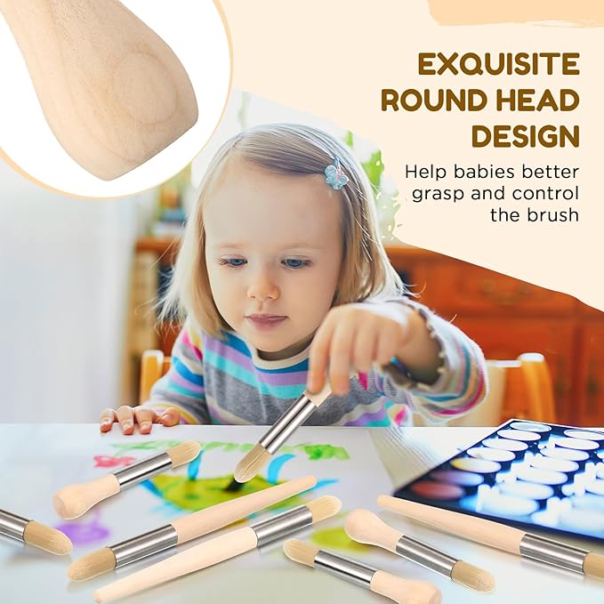 Sinload 8 Pcs Watercolor Paint Brushes for Kid Baby Toddler Jumbo Brushes with Chubby Wood Handles Easy to Grip Round Paintbrushes Non Toxic Vegan Bristles for Painting Art Supplies Craft Projects