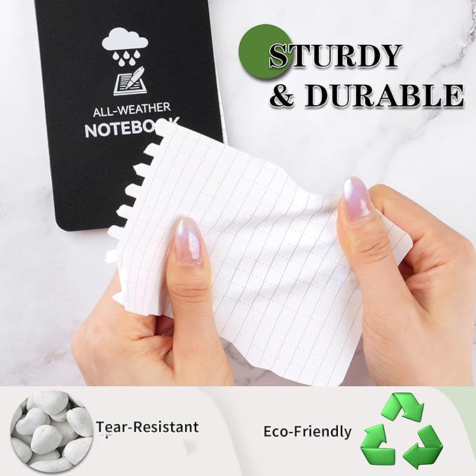 COIDEA Waterproof Notebook, 4 Pack Top-Spiral Pocket Notepad, 3" x 5" Weatherproof NotePad, All Weather Police Pocket Notebook Little Memo Steno Note Pads for Outdoor Office School Recording, Black