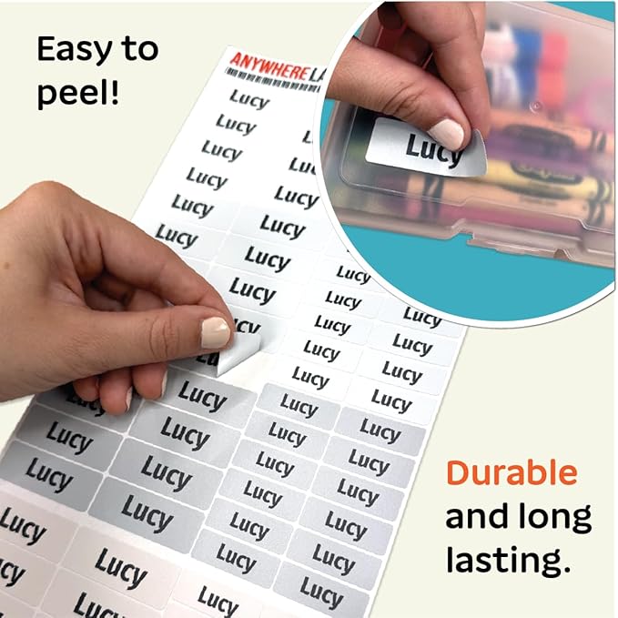 Kids Personalized Name Labels for School, Camp, Daycare (128 Labels) Custom Peel and Stick Waterproof Name Tags Stickers for Water Bottles, Lunch Boxes, Clothing, School Supplies (Neutral Colors)