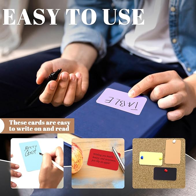 400 Pieces 3.5" x 2.1" Index Cards, Thick Blank Flash Card for Studying, Double Side Colored Note Cards Flashcards for Art Sketching Writing Recording Home Office Supplies (8 Colors)
