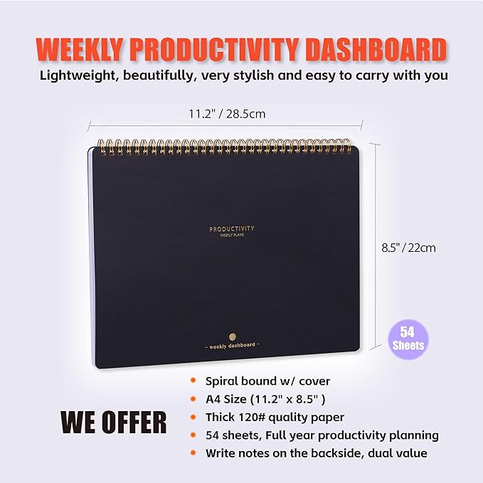 Sunday Start Weekly Planner with Habit Tracker - 8.5×11" Professional Productivity Tools to Organize Your Daily Tasks, Goals, Projects - Dashboard Desk Pad - ADHD To-Do List Notepad