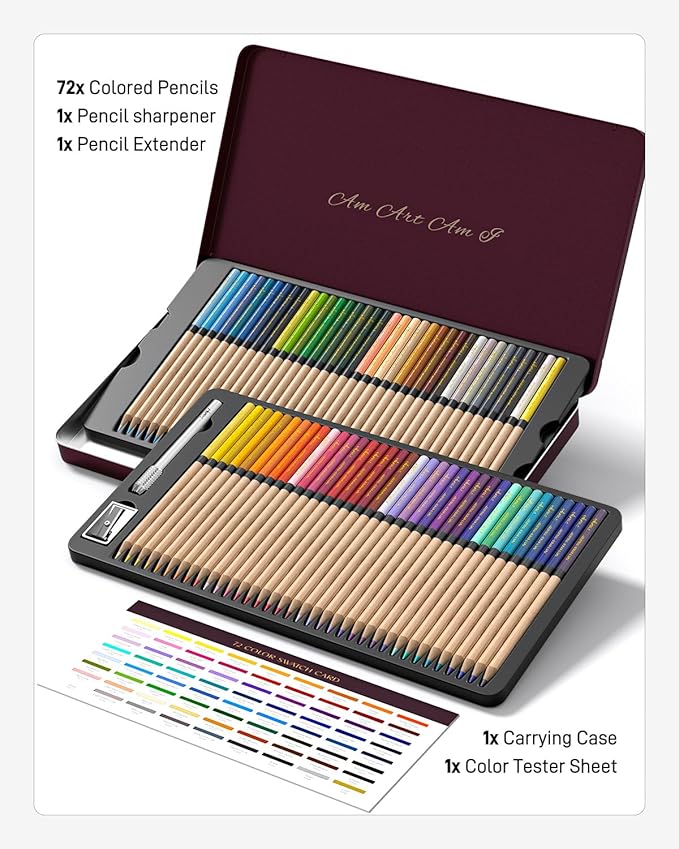 JusArt 72 Oil-Based Colored Pencils – Soft Core, Durable, Vibrant & Ultra-Smooth. Ideal for Adult Coloring, Portrait, Sketching, Landscape. Professional Drawing Pencils for Artists, Adults & Beginners