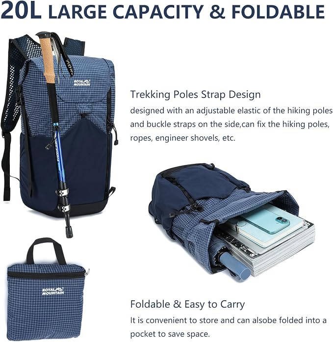 20l Hiking Backpack For Women&Men, Water Resistant Daypack Backpacks, Foldable & Packable Hiking Backpack, Lightweight Small Daypack For Travel Camping (Blue)