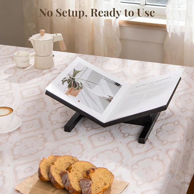 PUERSI Open Display Stand, Wooden Large Book Holder, Coffee Table Stand, Sturdy Base Design, Wood Easel for Magazine, Art, Cook Book, Bible, Quran - Black