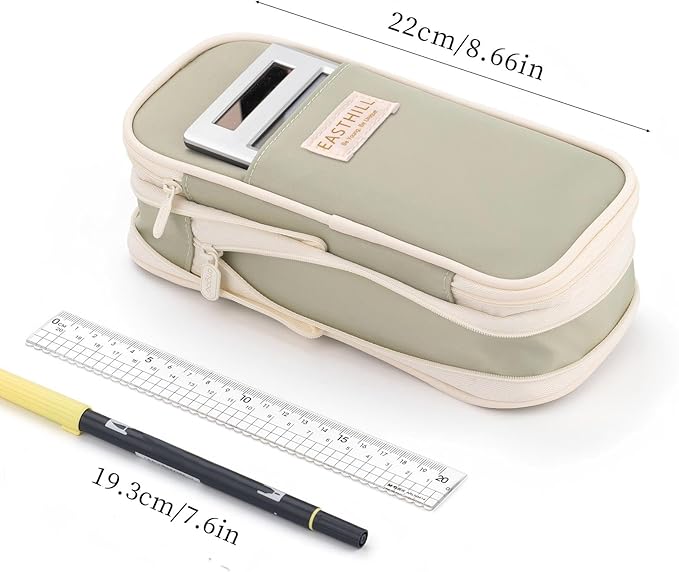 EASTHILL Big Capacity Pencil Case Large Pencil Pouch Stationery Pen Bag for Teen Girls-Green