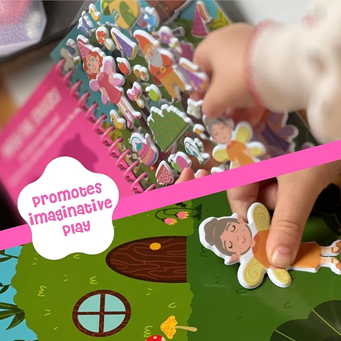 DINO MINI Stickypuff Value Pack - 3 Reusable Puffy Sticker Book for Toddlers - Puffy Stickers for Toddlers - Travel Activities for Kids Ages 4-8 - Screen Free Birthday Gifts (Wonderland)