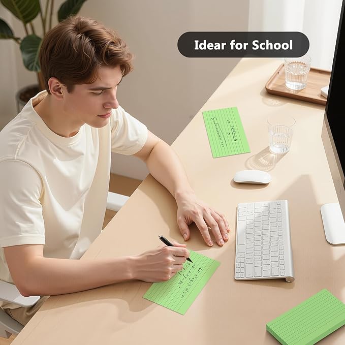 250 Count Index Cards 3 x 5 Inch, Thick Green Lined Note Cards Portable Ruled Flash Cards Perfect for Studying and Organizing, Note Taking Study Flashcards for Home, School and Office