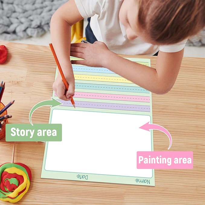 gisgfim 1 Pack Write Beginner Paper 100 Sheets Kindergarten Writing Paper for Kids Story Bulk Primary Notebook Back to School with Picture Space and Lines 8.5" x 11" for Handwriting Practice Creating
