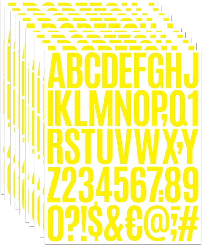 Large Alphabet Stickers 2 Inch, 8 Sheets Waterproof Letter Decals, Self Adhesive Vinyl Letters for Inventory Labels, Tool Cabinets, Moving Boxes and Organization (Yellow)