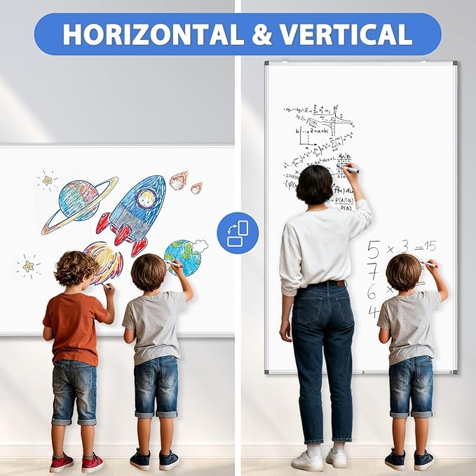 WALGLASS Large Dry Erase White Board for Wall, 72'' x 40'' Double-Sided Magnetic Whiteboard with Aluminium Frame, Hanging & Wall Mount for Home Office School