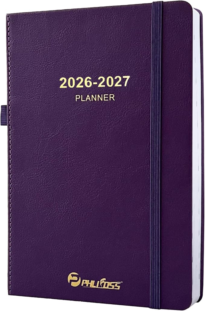 Daily Planner 2026-2027, One Page Per Day, Academic Calendar (July 2026 - June 2027), Appointment Book with Time Slots and Monthly Tabs, 5.7" x 8.25", Pocket, Leather Cove (Purple)