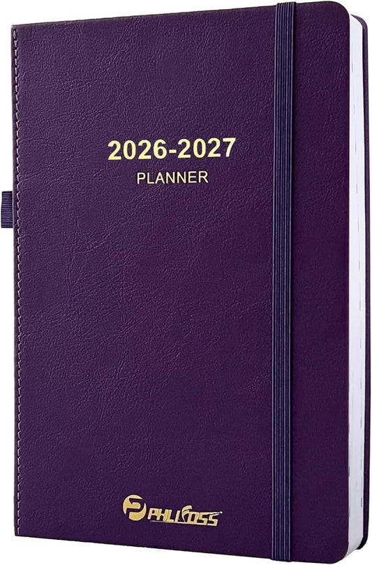 Daily Planner 2026-2027, One Page Per Day, Academic Calendar (July 2026 - June 2027), Appointment Book with Time Slots and Monthly Tabs, 5.7" x 8.25", Pocket, Leather Cove (Purple)