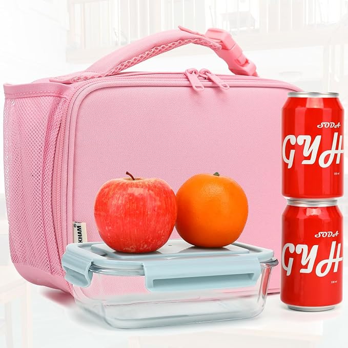 GYEUKHAM Insulated Lunch Box for School, Thermal Reusable Durable Freezable Lunch Bags for Kids Boys Girls Men Women - Small Soft Cooler Portable Lunch Tote Kit for Work Picnic Travel,Pink