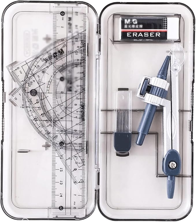 TOMYEUS Compasses 8Pcs Math Geometry Kit Set Drafting Compass Kit with Storage Box Geometry Set for Geometry Drafting Math Drawing Student Supplies Measuring Tools