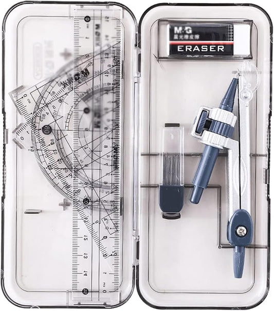 TOMYEUS Compasses 8Pcs Math Geometry Kit Set Drafting Compass Kit with Storage Box Geometry Set for Geometry Drafting Math Drawing Student Supplies Measuring Tools