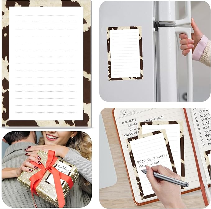2 Pack Lined Sticky Notes 4x6 in, Cute Self-Stick Notepads with Lines, Large Memo Pads Strong Adhesive for Office, Home Retro Boho Cowhide