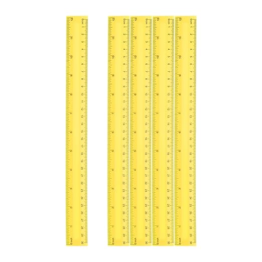 HARFINGTON 5pcs Plastic Rulers 12" (30cm) Clear Straight Ruler Measuring Tool Inches and Centimeters for Home Office Classrooms Drafting, Yellow