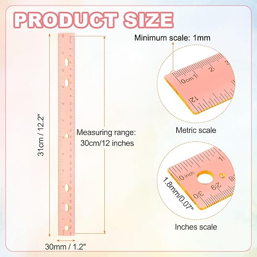 HARFINGTON 5pcs Plastic Rulers 12" (30cm) Clear Straight Ruler Measuring Tool Inches and Centimeters with Hole for Home Office Classrooms Drafting, Clear Orange