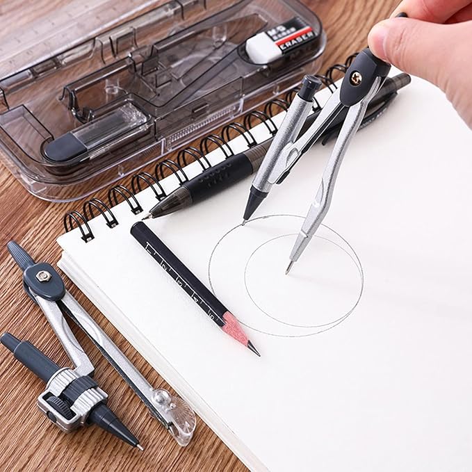 TOMYEUS Compasses 8Pcs Math Geometry Kit Set Drafting Compass Kit with Storage Box Geometry Set for Geometry Drafting Math Drawing Student Supplies Measuring Tools