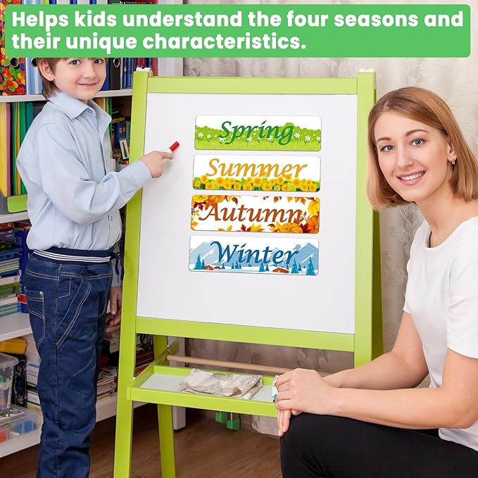 Seasonal Magnet,4 Packs Season Magnets for Whiteboard,Educational Theme Calendar Magnets with Spring,Summer,Autumn and Winter - Perfect for Kids Learning, Teachers & Parents (Season)