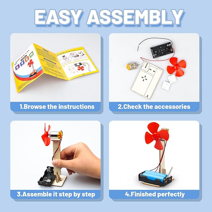 6 STEM Science Kits for Kids Age 8-12, STEM Building Toys for 8-10 Year Girls Boys Wood Crafts, Electric Fan Experiments Activities Circuit Projects, Bulk Summer Gifts for Kids Classroom Party Favors