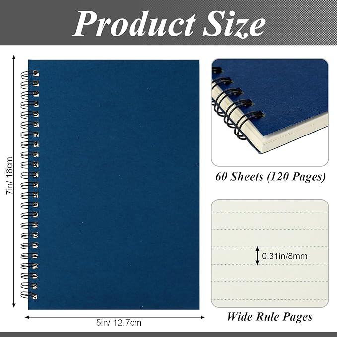 Leelosp 24 Pcs Small Spiral Notebook Lined Spiral Journal College Ruled Notebook Wire Bound Kraft Cover, 120 Pages for Work (Multicolor,5 x 7 Inch)